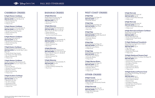 Disney Cruise Line itineraries for Fall 2023 are now available.