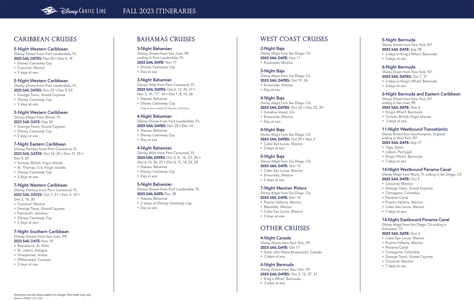 Disney Cruise Line Fall 2023 Itinerary Jeremie At Pure Magic Vacations