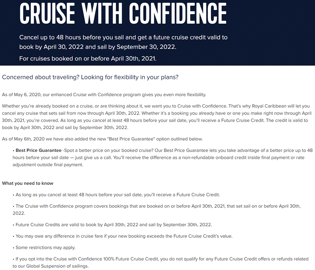The Royal Caribbean International Cruise with Confidence summary.