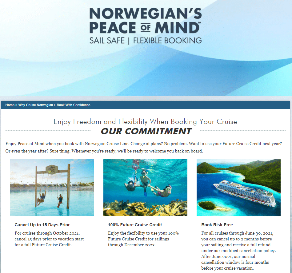 The Norwegian's Peace of Mind - Sail Safe | Flexible Booking summary page.