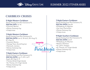 A list of all the Disney Cruise Line itineraries from Port Canaveral for summer 2022