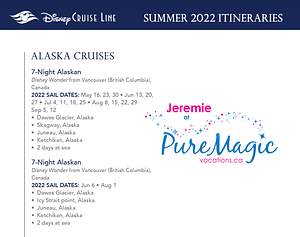 A list of all the Disney Cruise Line Alaska itineraries for summer 2022