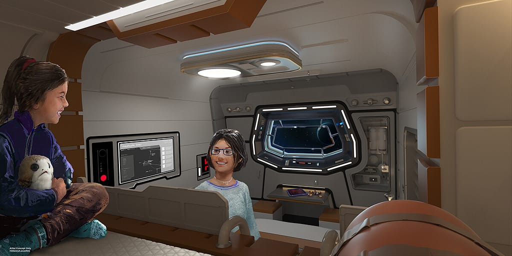 An artist concept of the cabin aboard the Star Wars: Galactic Starcruiser