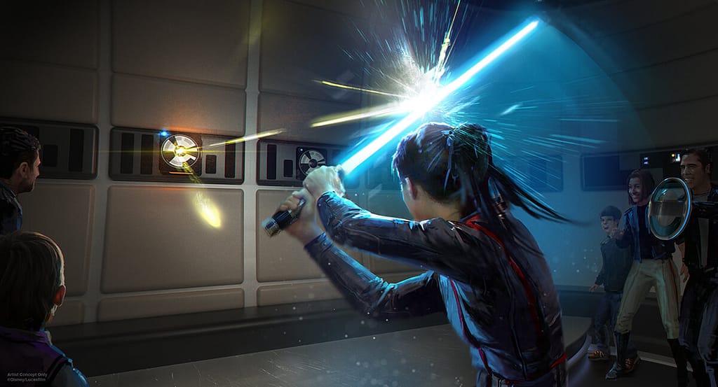 Test your lightsaber skills in the Lightsaber Training during your Star Wars: Galactic Starcruiser experience.