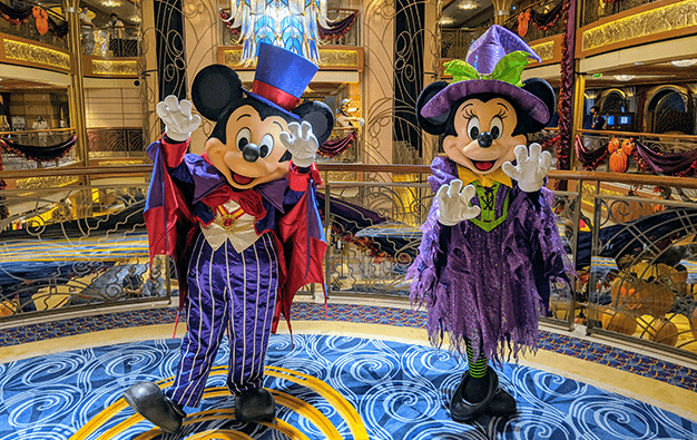 Mickey and Minnie dressed in their Halloween costumes for Disney Cruise Lines Halloween on the High Seas