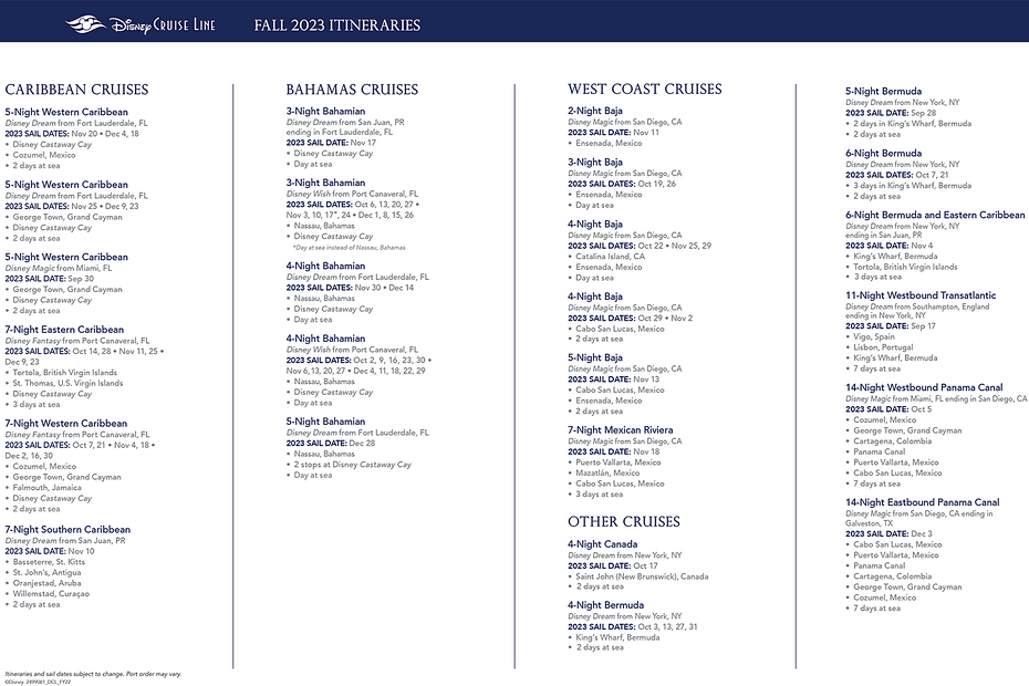 Disney Cruise Line itineraries for Fall 2023 are now available.