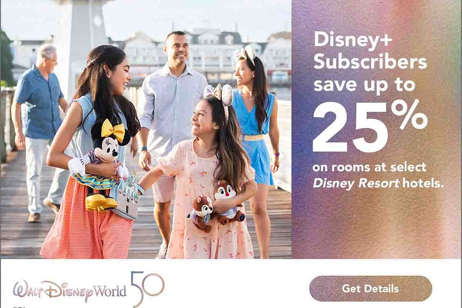Disney+ Subscribers Save Up to 25% on rooms at select Disney Resort Hotels